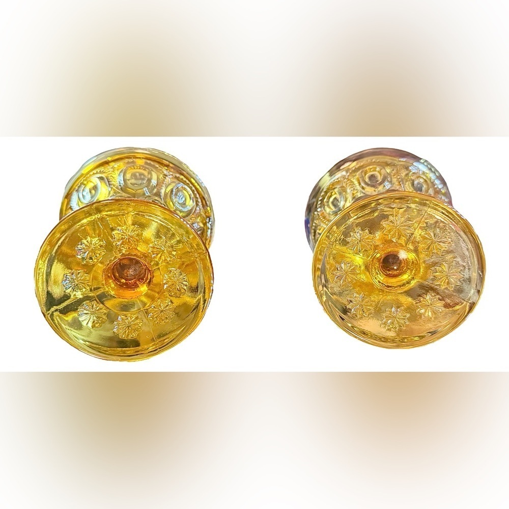 🧡Vintage 'Moon & Stars' Amber Sherbet Glass Goblets (Pair) - Picture 7 of 7